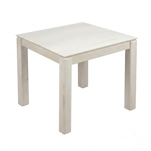 Wohnling Esstisch Massivholz Mango 80x80 cm White Wash - Quadratischer Esszimmertisch Holz - Küchentisch modern für 4 Personen - Stabiler Holztisch - Tisch für Esszimmer Bistrotisch Handmade