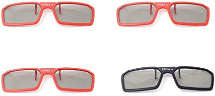 Ultra 3 Red 1 Black Pairs 3D Clip On Glasses Passive 3D Glasses Men Women Compatible with RealD Cinemas 3D Glasses for TV Movie Glasses For Prescription Glass Wearers Circular Polorised Cinema 3D