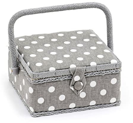 Hobby Gift piccola scatola da cucito quadrata, colore: grigio a pois, 20 cm (profondità) x 20 cm (larghezza) x 11 cm (altezza)