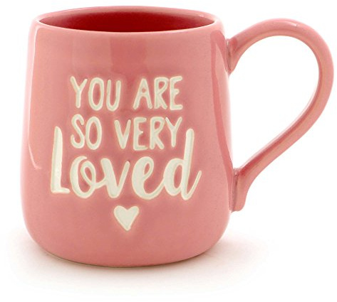 Enesco 6000501 Our Name Is Mud “You are Loved” Stoneware Engraved Coffee Mug, 16 oz, Pink