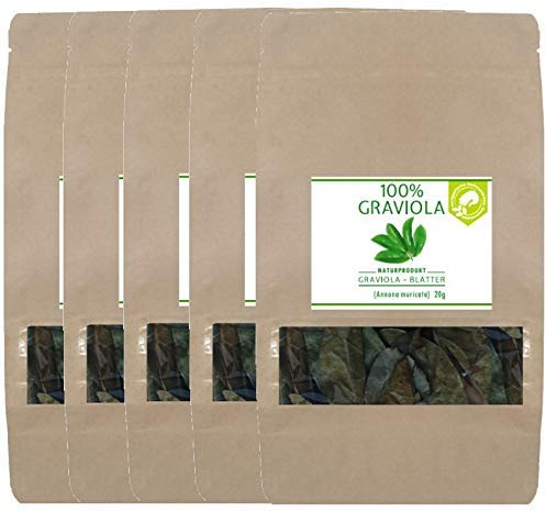 5 x 100% BIO Graviola Blätter (5 x 20g), NEUE ERNTE, Wildsammlung, Naturbelassen & Unbehandelt -Guanabana-Stachelannone-Soursop-Corossol