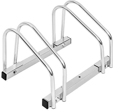 WOLTU Soporte para Aparcar 2 Bicicletas, Aparcamiento para Bicis, Fácil Montaje en Suelo y Pared, Uso Interior y Exterior, Garaje y Jardín, Hierro Galvanizado Antioxidación