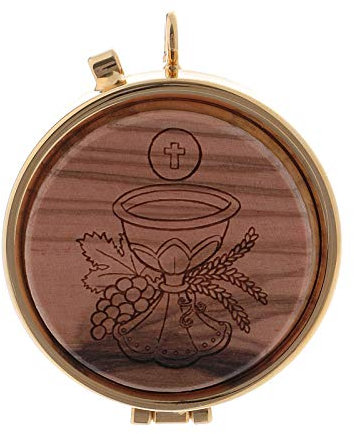Holyart Teca Porta Ostie Metallo Olivo inciso Calice diam. 5,5 cm