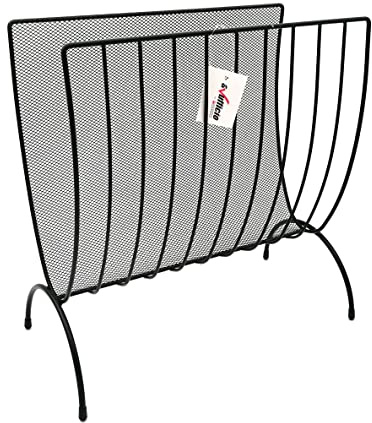 Portariviste da Terra in Metallo Curvato, Organizer Porta Giornali in Rete Verniciata, Autoportante, Formato 34x18x35 cm, Colore Nero