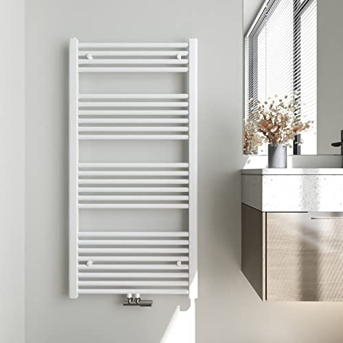 Heilmetz Badheizkörper 120 x 60 cm Weiß Handtuchtrockner 598 Watt Leistung Heizkörper Bad Mittelanschluss Handtuchheizkörper