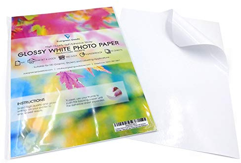 Evergreen Goods A4 Weiß-glänzendes Selbstklebendes Fotopapier | 100 Blatt | Für Tintenstrahl- und Laserdrucker | Spritzwassergeschützte Drucke, 1000gsm | Kinderaufkleber für Zuhause und das Büro