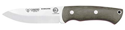 Cudeman Nuevo Cuchillo 206-F BS9 BUSHCRAFTER hoja de acero Böhler N-690Co de 11 cm y empuñadura de micarta canvas con separador rojo de 11,5 cm para caza, supervivencia y bushcraft + Portabotellas