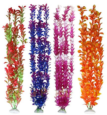 unootel Pack of 4 Tall Plastic Aquarium Plants, Large Fake Plants, Fish Tank Decorations, Artificial Fish Tank Plants