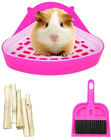kathson Dreieckiges Töpfchentrainer, Eckkaninchen, für Meerschweinchen, Katzentoilette, Streu, Kunststoff, für Kaninchen, Chinchilla, Hamster, Frettchen, Kleintiere, Rosa