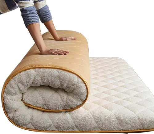 Japanische Futon-Bodenmatratze Aus Winterfleece, Gemütliche Zusammenklappbare Sherpa-Rollmatratze, Flauschige Schlafunterlage Aus Kunstfell (Color : Weiss, Size : Full)