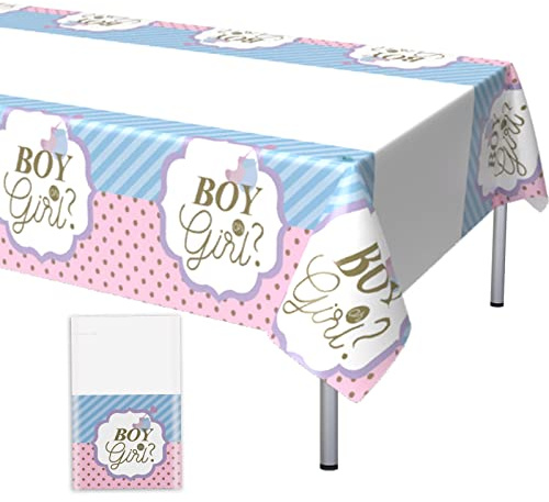 Gender Reveal Party Tischdecke Rosa Blau wasserdichte PVC Plastic Tischtuch Einweg Rechteckig 220 * 130cm Tischdecke für Kinder Mädchen oder Jungen Geburtstag Babydusche Jubiläum Party Dekorationen