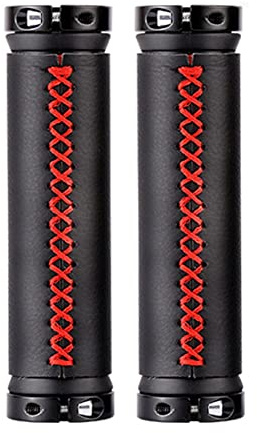 URFEDA Fahrradgriffe Leder Ergonomisch Lenkergriffe mit Lenkerendkappen, Aluminium Lock Design, 1 Paar Rot Weiche Anti-Rutsch Fahrrad Griffe 22mm für meisten MTBs, Mountainbikes, Rennräder usw