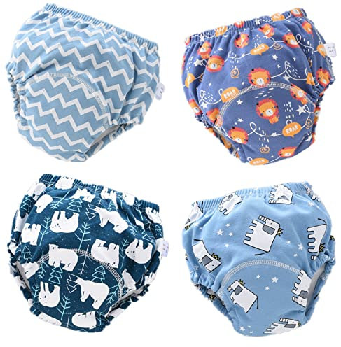 Green travel Baby Kleinkind Töpfchen Trainingshose,4er-Pack Baby Windelhosen Toilettentraining Trainingswäsche Waschbare Töpfchentrainingshose Mädchen Jungen (S-90/12-18 Monate, Farbe F)