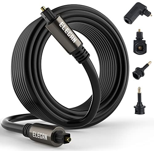 Elecan Cavo audio ottico digitale Toslink, in fibra ottica, placcato oro, flessibile e resistente, per Home Theater, Sound Bar, PS4 e Xbox, con 4 adattatori ad angolo retto e mini Toslink + fascette