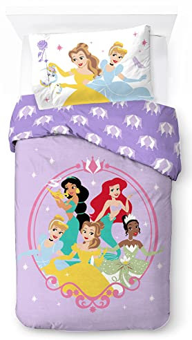 Jay Franco Disney Princesa Corazón de Oro 100% Algodón Juego de Cama Infantil 135 x 200 cm Tamaño Cama Individual - Funda Nórdica + Funda de Almohada 50 x 70 cm