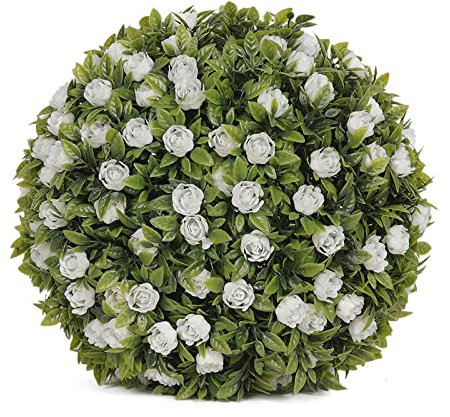 DAZZLEEX Boule d'herbe pour aménagement paysager, boules de roses artificielles topiaires à suspendre, plantes résistantes aux UV (E 25 cm)