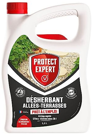 PROTECT EXPERT Pulvérisateur Désherbant - Prêt À L'Emploi - Cours Allées Terrasses - Effets Visibles En 2h - 2,5L - Jusqu’à 25m² Traités PROCOURPAL25N