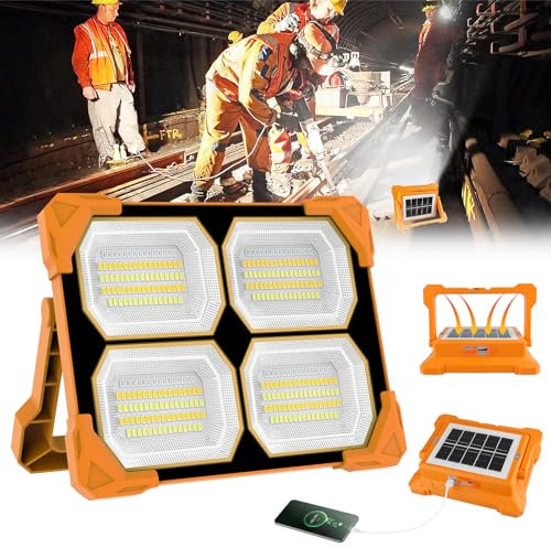 T-SUN 100W Faro LED Ricaricabile Solare 5 Modalità Faretto LED Batteria 328 LED Luci da Lavoro Portatile con USB/Funzione Magnete/Pannello Solare per Campeggio, Lavoro, Pesca
