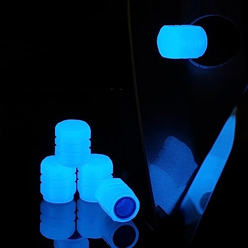 Leuchtende Ventilkappen Auto,4 Stück Universelle Fluoreszierende Autoreifen Ventilkappen Autoreifenkappen ABS Kunststoff-Reifen Ventilkappen Geeignet für Autos, Fahrräder, Motorräder, Reifen-Blau