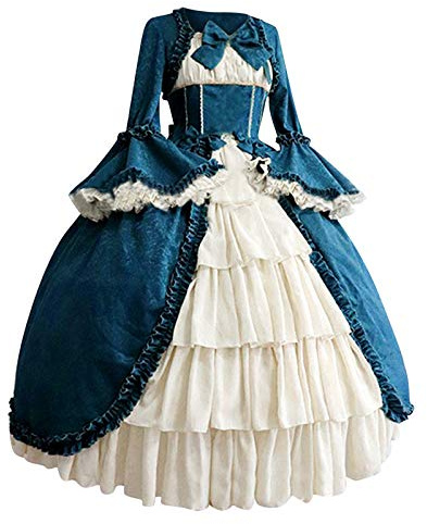 HOOUDO Damen Retro Mittelalter Kleid Gotische Ärmel Lady Party lange Frauen mit Schleife Bowtie Cosplay Kleid Spitze Kostüme Frauenkleid Mittelalterliche Dudelsäcke