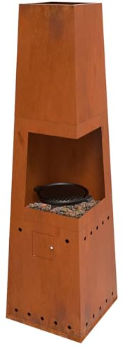 Casa Mia Tempo Gas Chiminea with Cooking Griddle, Corten Steel
