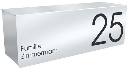 MOCAVI Zeitungsrolle mit Klappe personalisiert ZF 2A Edelstahl, extra-groß, modernes Design-Zeitungsfach, geschlossen, XXL Zeitungsbox eckig, Beschriftung Straße Hausnummer Name