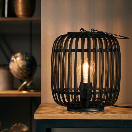 Lightbox Tischlampe mit 27 cm - Boho Tischleuchte mit Schalter - E27, max. | Tischlampe, 43cm Höhe, Ø22 cm, E27, max. 60 W, Schalter, Bambus/Metall