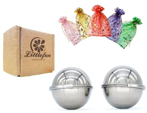 Littlefun Badebombenform aus 304 Edelstahl, 2 Sets mit Verschlussclips, zum Selberbasteln, Mischen Sie Ihre eigenen Rezepte, Geschenktüten (6,5 cm Durchmesser/4 Hälften)