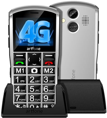 artfone A400 4G VoLTE Cellulare per anziani senza contratto, con tasti grandi, Dual SIM Rentnerhandy, telefono cellulare con pulsante di emergenza SOS, batteria da 1800 mAh,argento