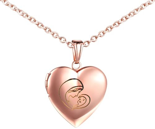 MICMIF Mutter und Kind Halskette Herz Medaillon Edelstahl Foto Medaillon zum öffnen Bilder Herz Anhänger Damen Kette, Amulett Halskette Geschenk für Freundin Frau Mutter