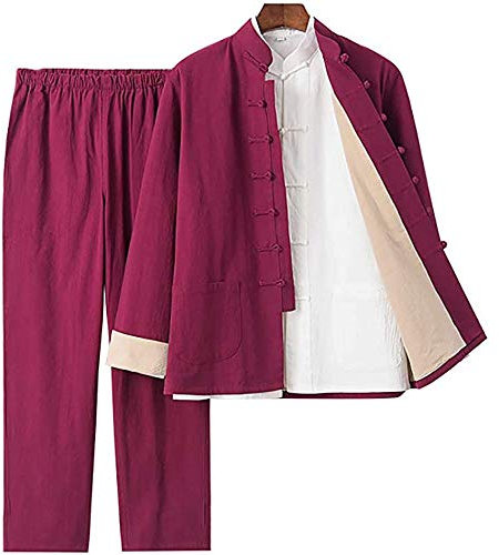 Tai Chi-Kleidung für Herren, Damen, Jungen, Damen, Blau, traditionelle chinesische Kampfkunst, Wing Chun, Boxen, Karate, Leinen, Taekwondo-Kleidung (blau 180 cm) (rot 190 cm)