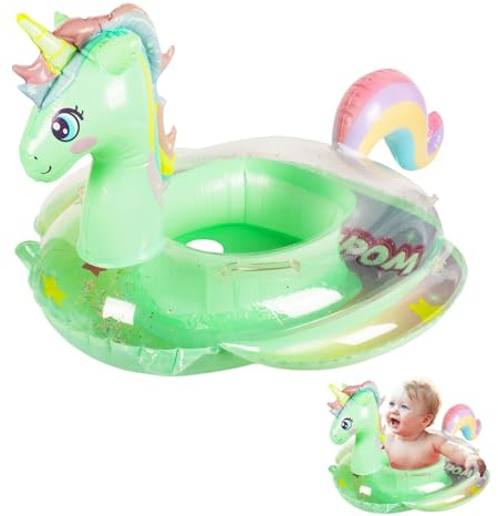 Baby Schwimmer, Baby Aufblasbarer Pool Float mit Sitz für 6-36 Monate, Baby Mädchen Aufblasbarer Baby Schwimmring Pool Float für Säugling Kleinkind Kinder 1-3 Jahre (Grünes Einhorn)