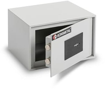 Konsmetall - Tresor für Zuhause Kolibri 2.0 16 S1, Safe mit Schlüssel Abschließbar, Möbeltresor 15,5 x 24,8 x 21,3 cm, Tresor-Box mit Gesamttürstärke 40 mm, Tresore Klasse S1 - Lichtgrau