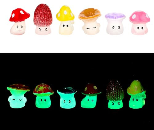 Andibro 12 mini setas luminosas de resina, lindas y pequeñas setas silvestres, decoración en miniatura de jardín de hadas para habitaciones, patios, jardines, adorno miniatura que brilla en la