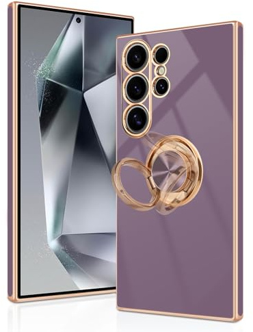 Tveinan for Samsung Galaxy S24 Ultra 5G Case with 360° Rotation Ring Holder Stand, Slim Soft Shockproof Cover with Magnetic Car Holder for Samsung S24 Ultra, Phone Case for S24 Ultra - Light Purple
