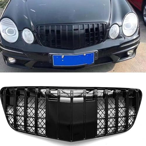 Auto Frontstoßstange Kühlergrill für Mercedes Benz W211 E Class 2007 2008 2009, Auto Oberen Stoßstange Haube Kühlergrill Auto Front Gitter,A/Black