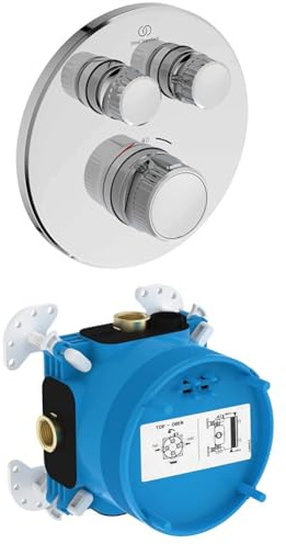 Set aus Ideal Standard A7296AA Ceratherm Navigo Brausethermostat Unterputz, zwei Entnahmestelle, Dusche, Temperatursperre bei 40° C, Chrom + Ideal Standard A1000NU EASY-Box Unterputz-Bausatz