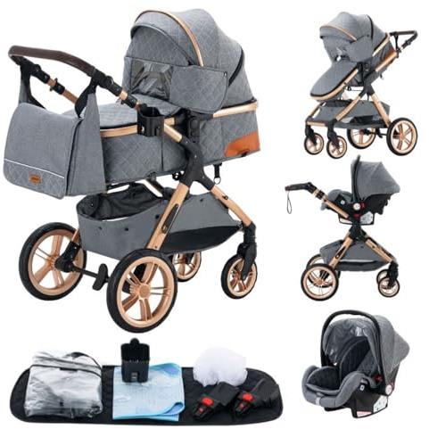 GLOKID Carrito bebé 3 en 1, Carro, Carrito bebé 3 Piezas, Silla Paseo, Sistema de viaje, Plegable (XIN X1 Gris)