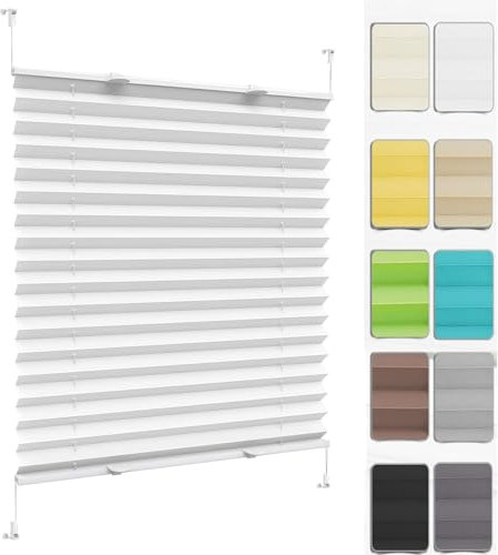 Plissee Ohne Bohren Klemmfix 86 x 100 cm, Nach Maß Qualität Ohne Bohren, Easyfix Faltrollo Plisseerollo Jalousie, Plisseerollo Rollo Jalousie, für Fenster & Tür, Weiß