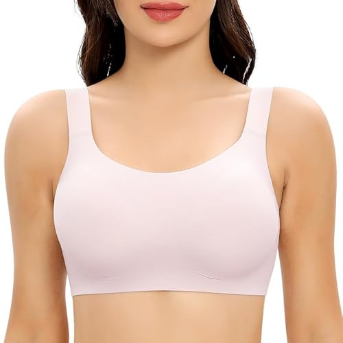 Jiuday Reggiseno da donna senza ferretto, con seni grandi, tenuta forte, reggiseno push up senza buegel, comoda senza cuciture, con imbottitura, Busta piena rosa, 3XL