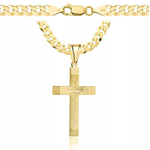 Amar Pragna chaîne en or pour homme 585/925, croix 585, 5 mm, collier blindé 60 cm, argent sterling