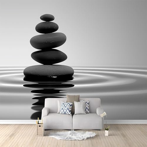 papel pintado mural 250 x 175 cm Mural de pared arte premium tejido Dos Piedras En Equilibrio decoración de dormitorio impreso diseño moderno, Gris Y Negro Papel pintado no tejido