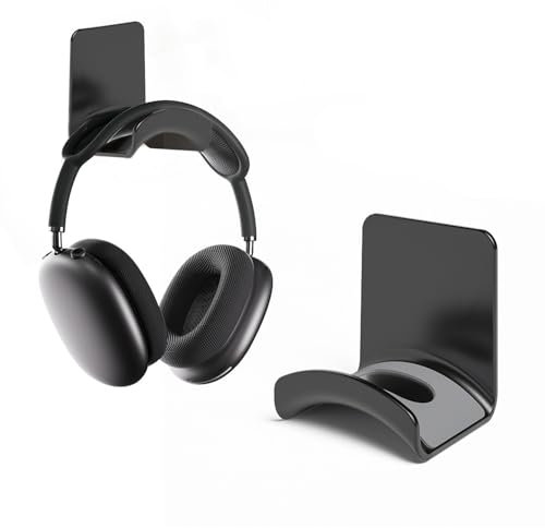 wigmoa S-T8 Compact Headphone Stand for Under Desk Headset Wall Mount with Secure Adhesive Hook, Compatible for Airpods Max &Most Headphone/Controller (Black/Wall Mount)