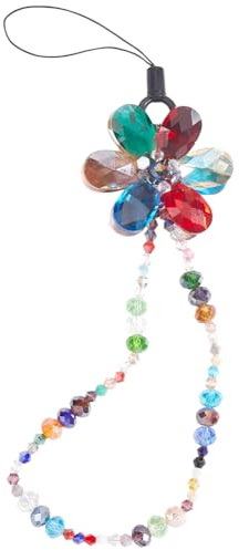 GORGECRAFT Dragonne de Téléphone en Perles de Cristal Fleur Perles Colorées Breloque de Téléphone Cordon Court Bracelet Chaîne de Téléphone Portable Esthétique Bracelet Sangle pour Femmes Cadeaux Sac