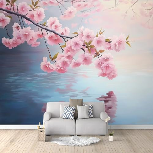 Fiore Di Pesco Fiore Carta da Parati 250x175 cm Rosa Carta da Parati TNT Fotomurali Moderna Carta Parati Fotomurale 3D Effetto per Soggiorno, Camera Letto, Sala Pranzo, TV Sfondo