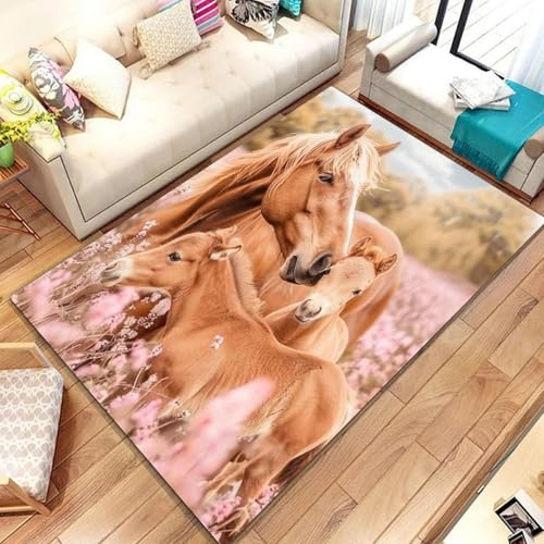 Qiqumax Pferd Teppich Wohnzimmer 160x230cm Schlafzimmer Pferd Tier Kinderteppich Kinderzimmer, Cartoon Einhorn Teppich Kinder Spielteppich Wohnzimmerteppich (1,80x120cm)