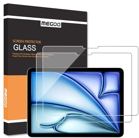 MEGOO Pack de 2 Protectores de Pantalla para iPad Air 11 Pulgadas M2-M3 2024-2025, Compatible con Apple Pencil y Face ID, Cristal Templado con Ajuste Preciso, Resistente a Rasguños, Claridad HD | Vidrio templado 9H, protección 3 veces más fuerte, fácil de instalar, estudio, oficina y viajes, paquete de 2