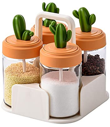 Botella de condimento, tarro de condimento de cerá Frascos de especias de vidrio, lata de condimentos Estantes de especias Contenedor de condimentos Caja de condimentos Tarros de especias Sal Azúcar O
