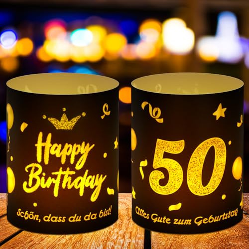 Xialvyu 12 Stück Windlicht Tischdeko 50. Geburtstag Teelicht Deko Schwarz | Schafft Gemütliche Festatmosphäre, Leicht Aufzustellen, Besonderes Geschenk Zum Jubiläum Und Geburtstag