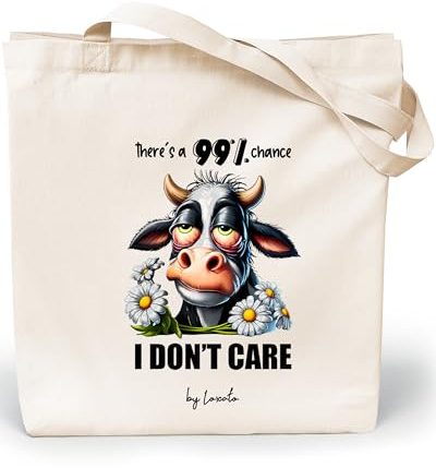 Loxato Jutebeutel Lustig Bedruckt - Stofftasche - Einkaufstasche Damen | Stoffbeutel, Baumwolltasche 100%, Lustige Sprüche, Lange Henkel, Tragetasche, Wiederverwendbar, 35x42x8cm